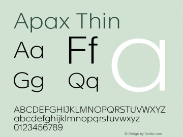 Apax Thin Version 1.000 Font Sample