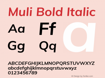 Muli Bold Italic  Font Sample