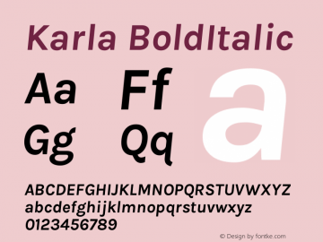 Karla BoldItalic  Font Sample