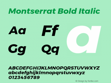 Montserrat Bold Italic  Font Sample