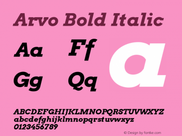 Arvo Bold Italic  Font Sample