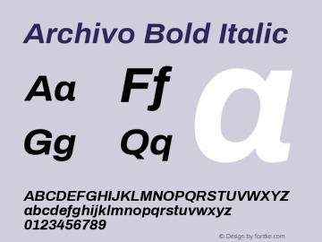 Archivo Bold Italic  Font Sample