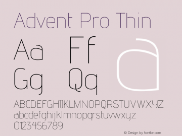 Advent Pro Thin Version 2.004 Font Sample