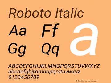 Roboto Italic Version 2.138 Font Sample