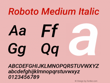 Roboto Medium Italic Version 2.138 Font Sample