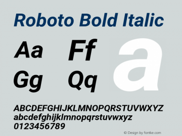 Roboto Bold Italic Version 2.138 Font Sample