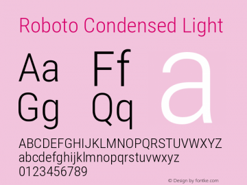Roboto Condensed Light Version 2.138 Font Sample
