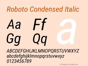 Roboto Condensed Italic Version 2.138 Font Sample