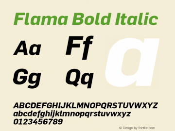 Flama-BoldItalic Version 3.000 Font Sample