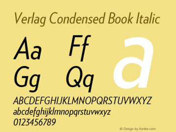 VerlagCondensed-BookItalic Version 001.001 Font Sample