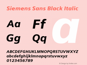SiemensSans-BlackItalic Version 005.001 Font Sample