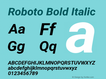 Roboto Bold Italic Version 2.138; 2017 Font Sample
