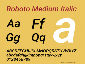 Roboto Medium Italic Version 2.138; 2017 Font Sample