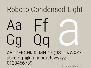 Roboto Condensed Light Version 2.138; 2017 Font Sample