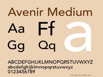 Avenir Medium 8.0d3e1 Font Sample