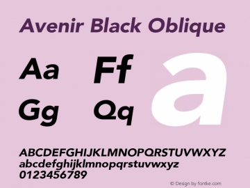 Avenir Black Oblique 8.0d3e1 Font Sample