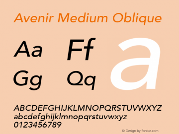 Avenir Medium Oblique 8.0d3e1 Font Sample