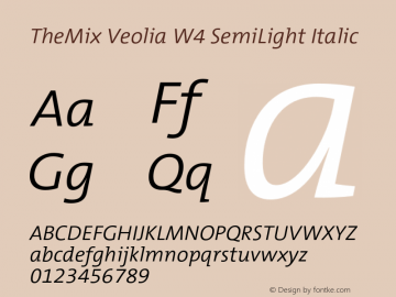 TheMix Veolia W4 SemiLight Italic Version 1.629 2006 Font Sample