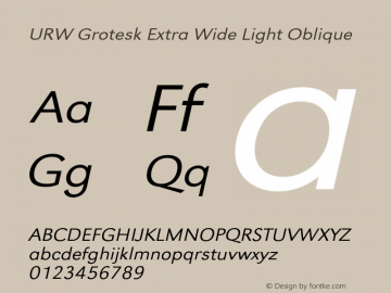 URWGroteskExtWid-LigObl Version 1.000;PS 1.10;hotconv 1.0.57;makeotf.lib2.0.21895 DEVELOPMENT Font Sample