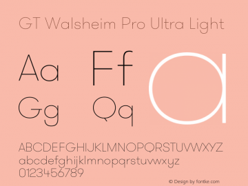 GTWalsheimProUltraLight Version 1.001 Font Sample