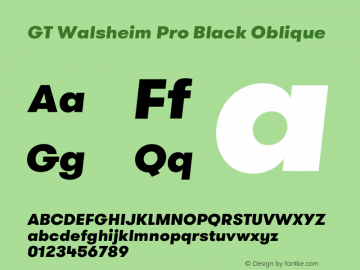 GTWalsheimProBlack-Oblique Version 1.001 Font Sample