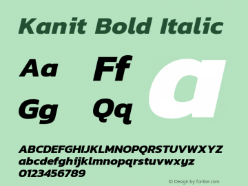 Kanit Bold Italic Version 1.001 Font Sample