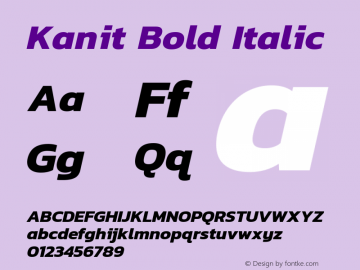Kanit Bold Italic Version 1.001 Font Sample
