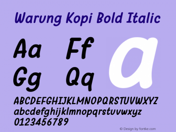 Warung Kopi Bold Italic Version 1.00 May 30, 2017, initial release图片样张