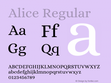 Alice Regular Version 2.000 Font Sample