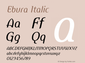 Ebura-Italic Version 1.002;PS 001.001;hotconv 1.0.38;makeotf.lib1.6.5960; ttfautohint (v1.00rc1) -l 8 -r 50 -G 200 -x 14 -D latn -f none -w G -W Font Sample