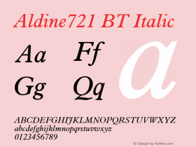 Aldine 721 Italic BT mfgpctt-v1.53 Friday, January 29, 1993 1:27:21 pm (EST) Font Sample