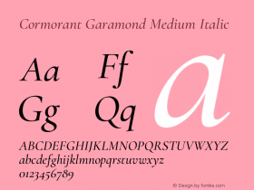 Cormorant Garamond Medium Italic Version 3.401;PS 003.401;hotconv 1.0.88;makeotf.lib2.5.64775 Font Sample