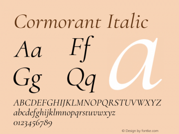 Cormorant Italic Version 3.401;PS 003.401;hotconv 1.0.88;makeotf.lib2.5.64775图片样张