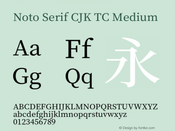 Noto Serif CJK TC Medium  Font Sample