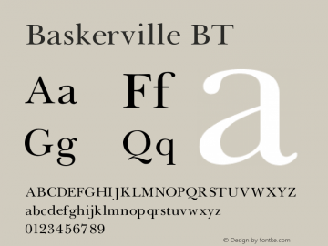 Baskerville BT V1.00 Font Sample