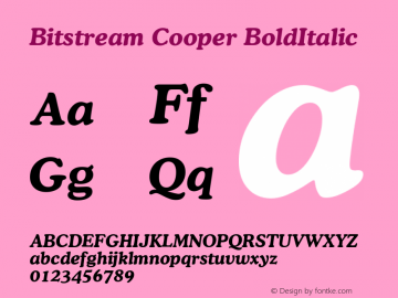 Bitstream Cooper Bold Italic Version 003.001 Font Sample
