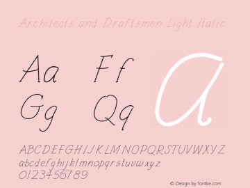 Architects and Draftsmen Light Italic Version 1.000;PS 001.000;hotconv 1.0.88;makeotf.lib2.5.64775 Font Sample