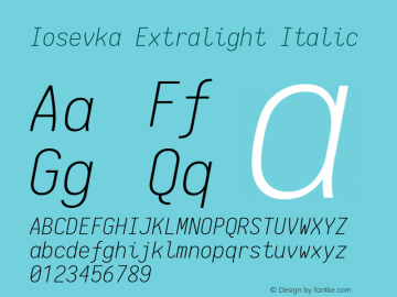 Iosevka Extralight Italic 1.13.0; ttfautohint (v1.6) Font Sample