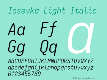 Iosevka Light Italic 1.13.0; ttfautohint (v1.6) Font Sample