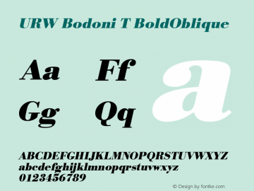 URW Bodoni T BoldOblique Version 001.005 Font Sample