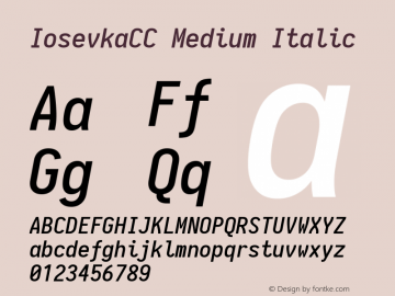 IosevkaCC Medium Italic 1.13.0; ttfautohint (v1.6) Font Sample