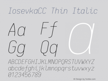 IosevkaCC Thin Italic 1.13.0; ttfautohint (v1.6) Font Sample