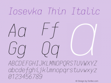 Iosevka Thin Italic 1.13.0; ttfautohint (v1.6) Font Sample