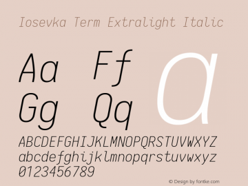 Iosevka Term Extralight Italic 1.13.0; ttfautohint (v1.6)图片样张