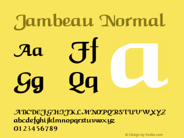 Jambeau Normal 1.0 Sun Sep 11 14:26:24 1994 Font Sample