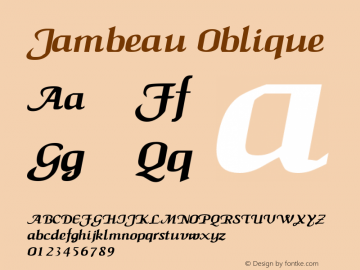 Jambeau Oblique 1.0 Sun Sep 11 14:29:19 1994 Font Sample