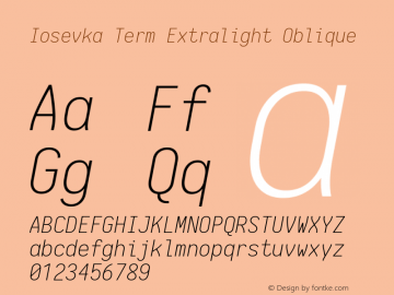 Iosevka Term Extralight Oblique 1.13.0; ttfautohint (v1.6)图片样张