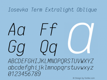 Iosevka Term Extralight Oblique 1.13.0; ttfautohint (v1.6)图片样张