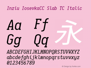 Inziu IosevkaCC Slab TC Italic Version 1.13.0 Font Sample