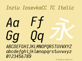 Inziu IosevkaCC TC Italic Version 1.13.0 Font Sample